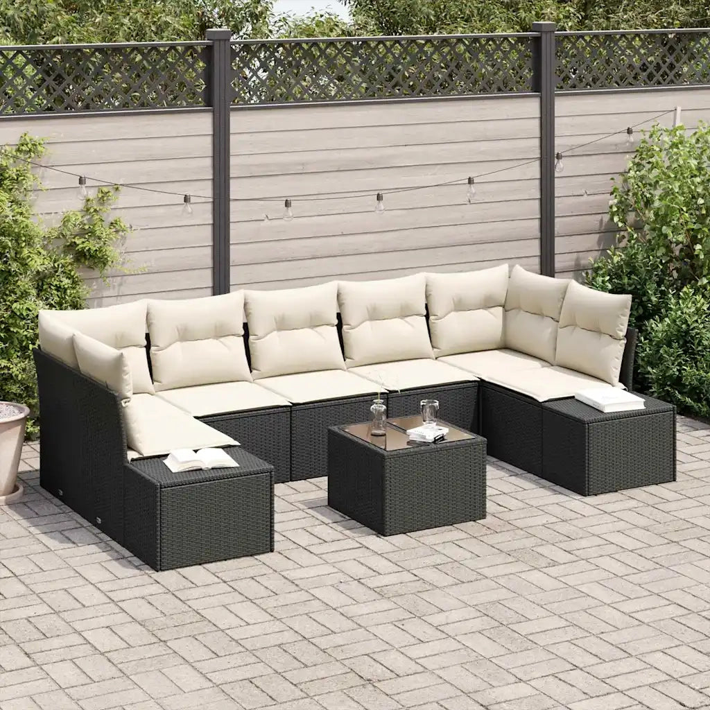 Set Divano da Giardino con cuscino 8 pcs Nero polyrattan 3346977