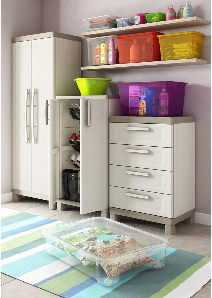 Armadio Basso in Resina con 2 Ripiani Regolabili e Chiusura Lucchettabile Colore Grigio e Nero Excellence Keter