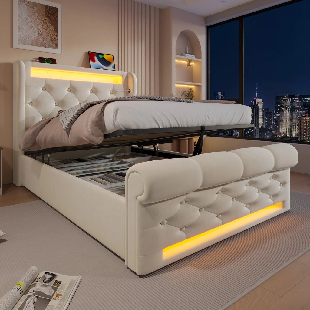 letto imbottito velluto beige 90 x 200 cm