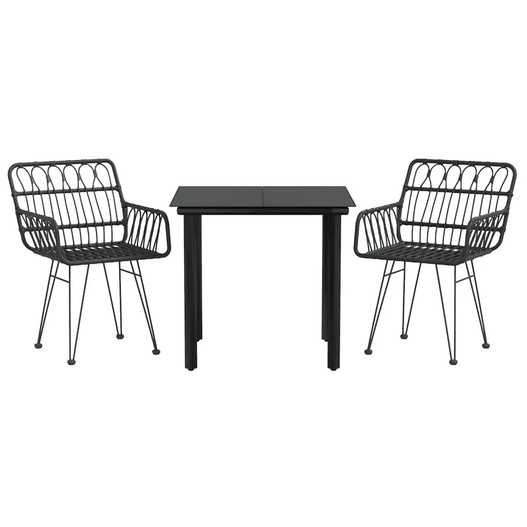 Set da Pranzo da Giardino 3 pz Nero in Polyrattan 3157866