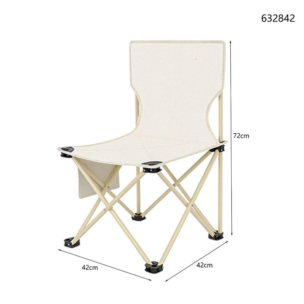 Trade Shop - Sedia Pieghevole Con Schienale Tasca Laterale Per Pesca Campeggio 42x42x72cm Beige 632842 -