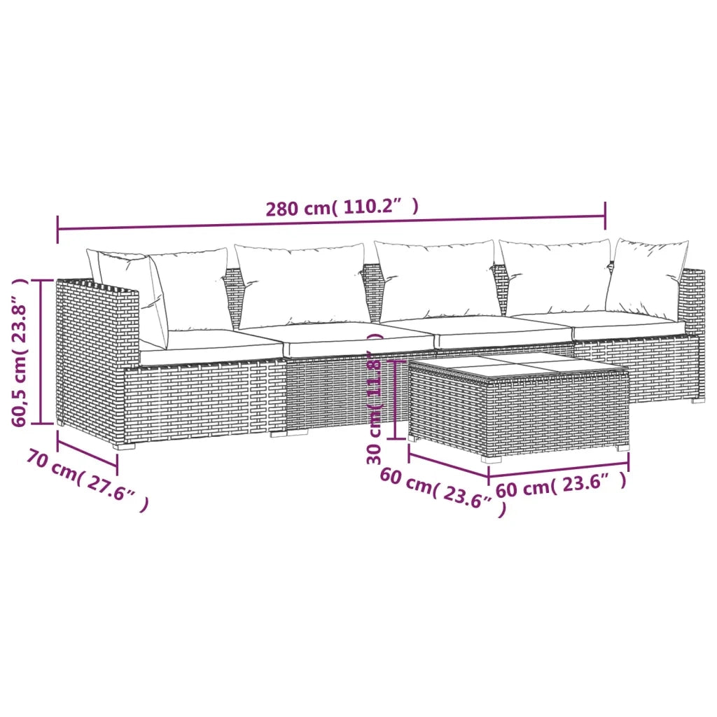 Set Divani da Giardino 5 pz con Cuscini in Polyrattan Marrone 3101435