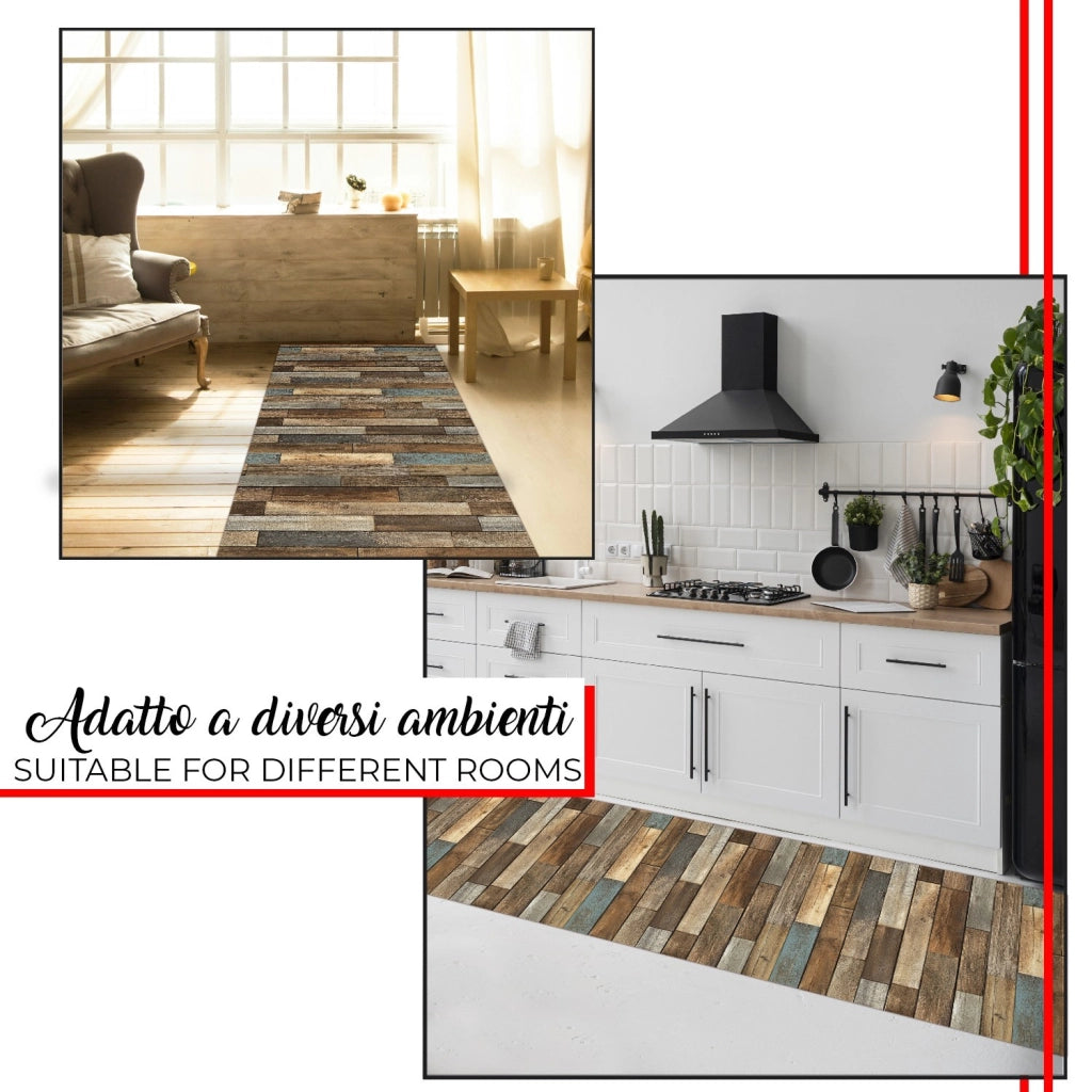 Tappeto Cucina Antimacchia 51x40 cm Stampa HD Alta Definizione Passatoia Gomma Pvc Parquet Colorato