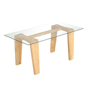 Tavolino da caff¨¨ in vetro con gambe in legno di gomma massiccio, Tavolino centrale rettangolare da 100 CM Naturale-Tavolini da salotto