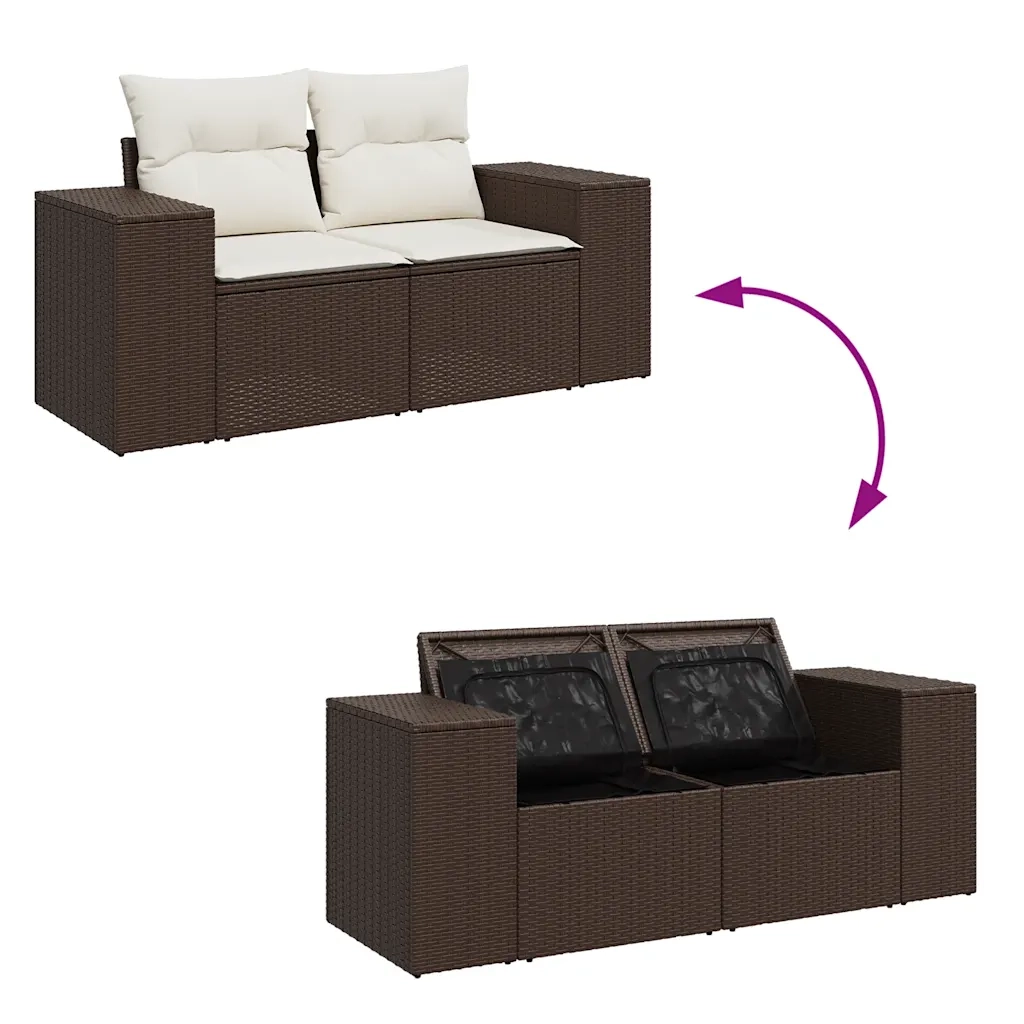 Set Divani da Giardino 8 pz con Cuscini Marrone in Polyrattan 3326764