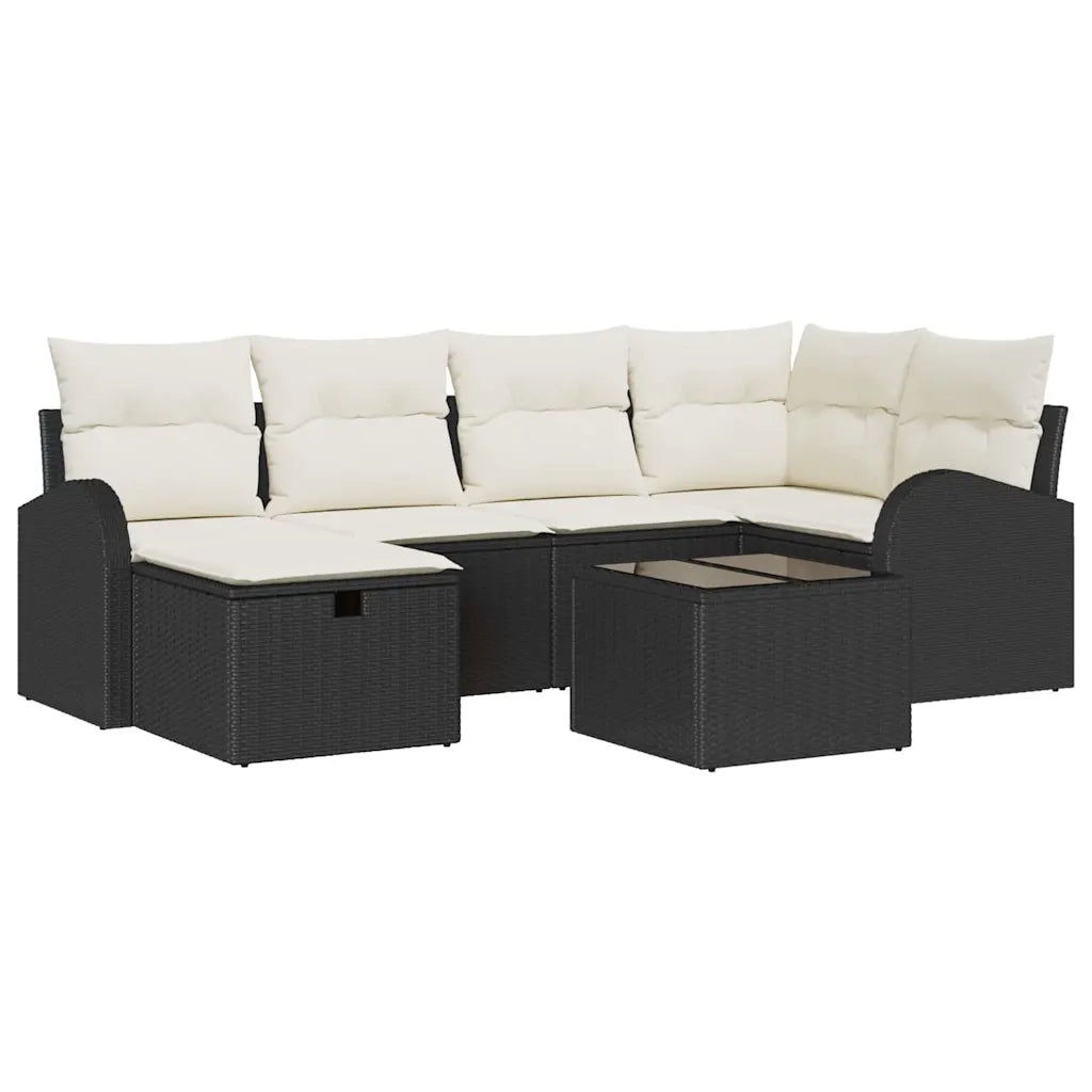 Set di divani con cuscino 7 pcs Nero e Crema polyrattan 3359086