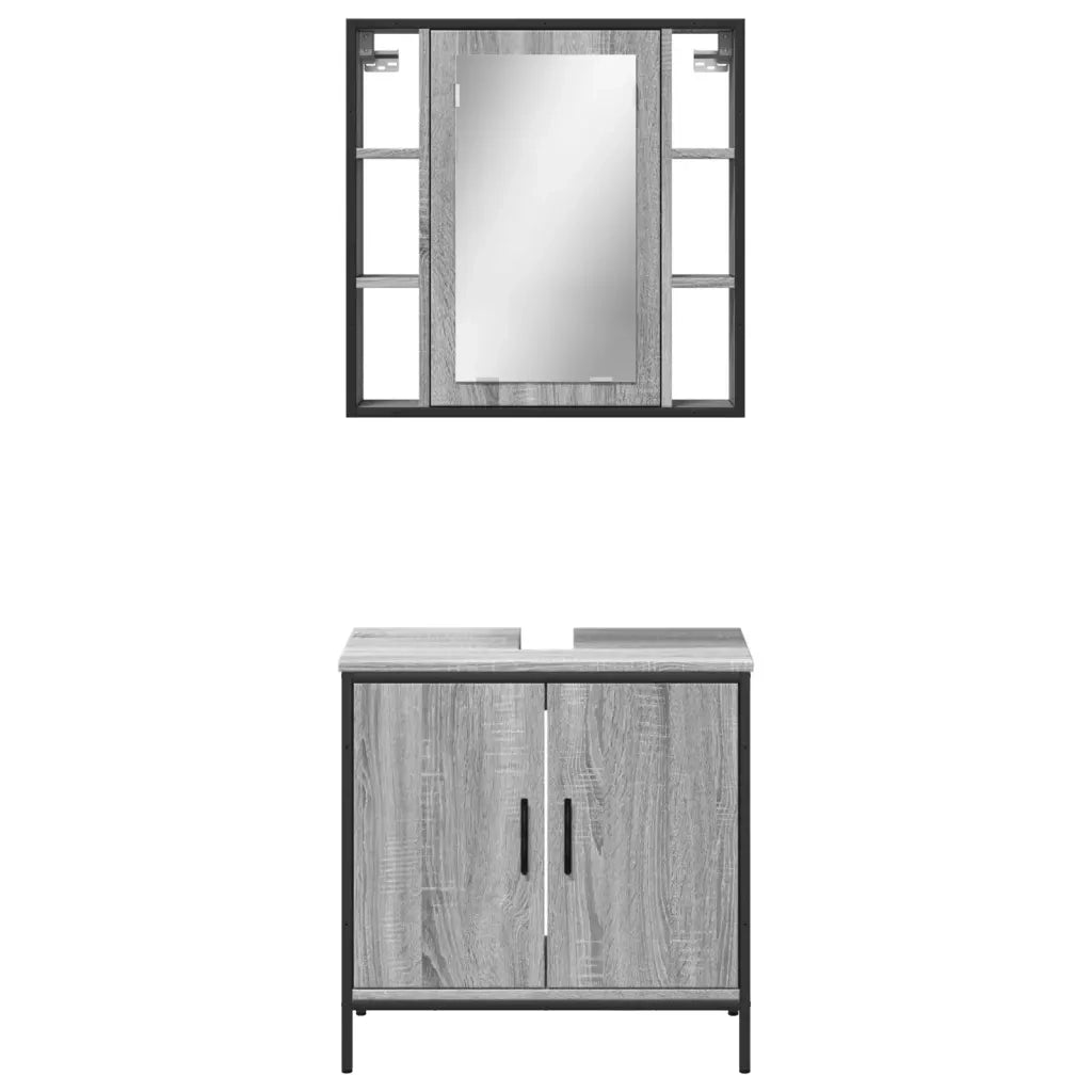 Set Mobili da Bagno | Armadio da bagno 2 pz Grigio Sonoma in Legno Multistrato