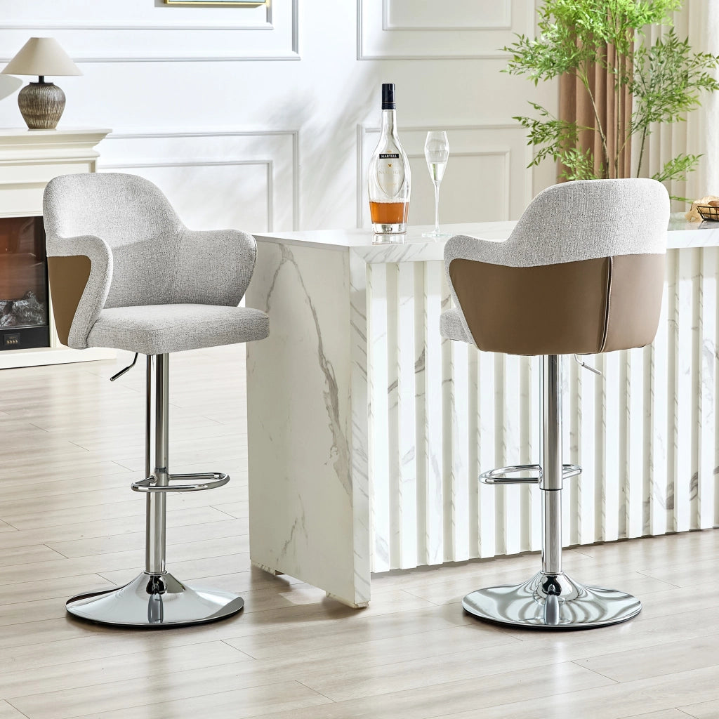 SGABELLO BAR Set da 2 pezzi Regolabile Girevole in Tessuto Grigio e Marrone