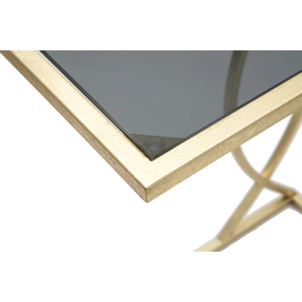 Tavolino da divano Glam in ferro oro e vetro nero 45,5x25,5x60 cm