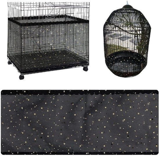 Vogelkooi, copertura, protezione, stoviglie, impermeabile, copertura adattabile, rete nylon, idonea per gabbie con diametro di 140-220 cm, nero, forma stellare (L)