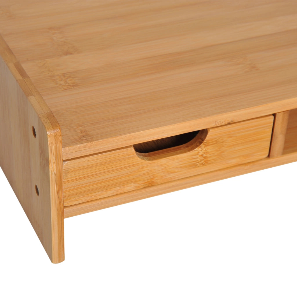 Supporto per monitor, supporto per schermo, organizer da scrivania con cassetti in finitura naturale, 49x25,5x11,5 cm, per l'organizzazione della