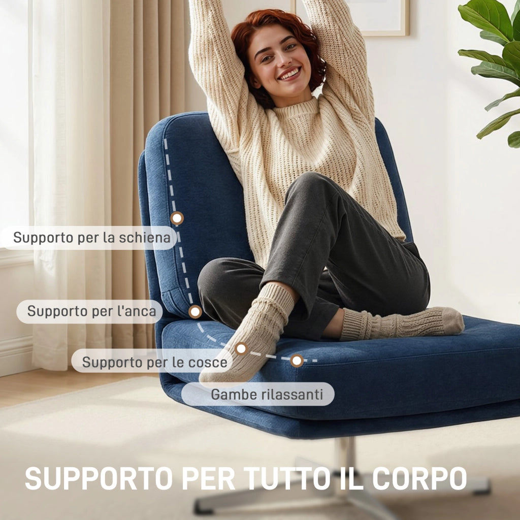 Sedia Girevole da Soggiorno in Tessuto e Metallo ¨C Minimal ¨C Blu Scuro 70x87x84 cm