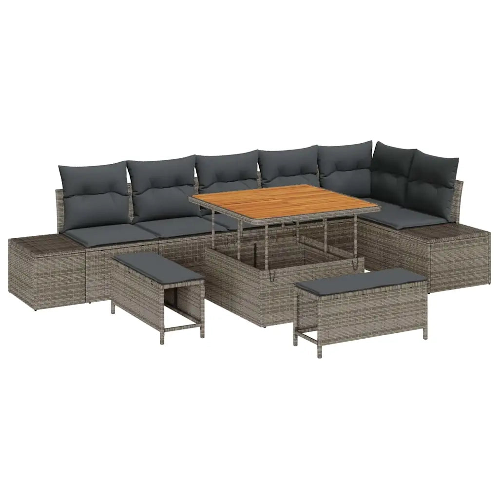 Set Divano da Giardino con cuscino 9 pcs Grigio polyrattan