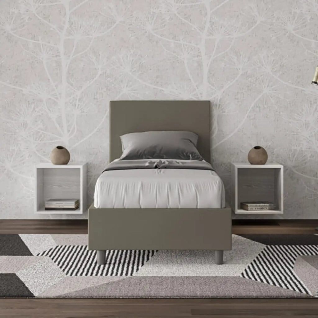 Letto singolo con rete imbottito 80x200 similpelle cappuccino Adele