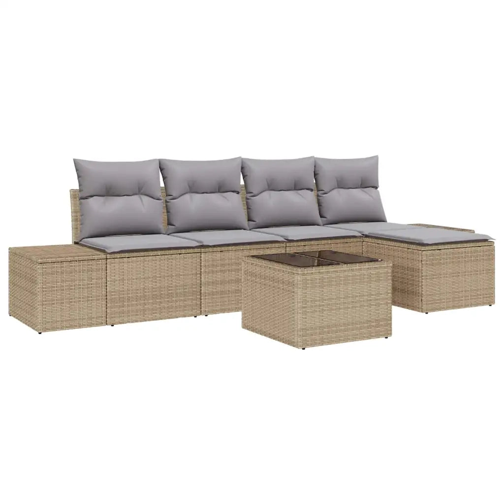 Set Divano da Giardino 5 pcs Beige e Grigio Chiaro polyrattan