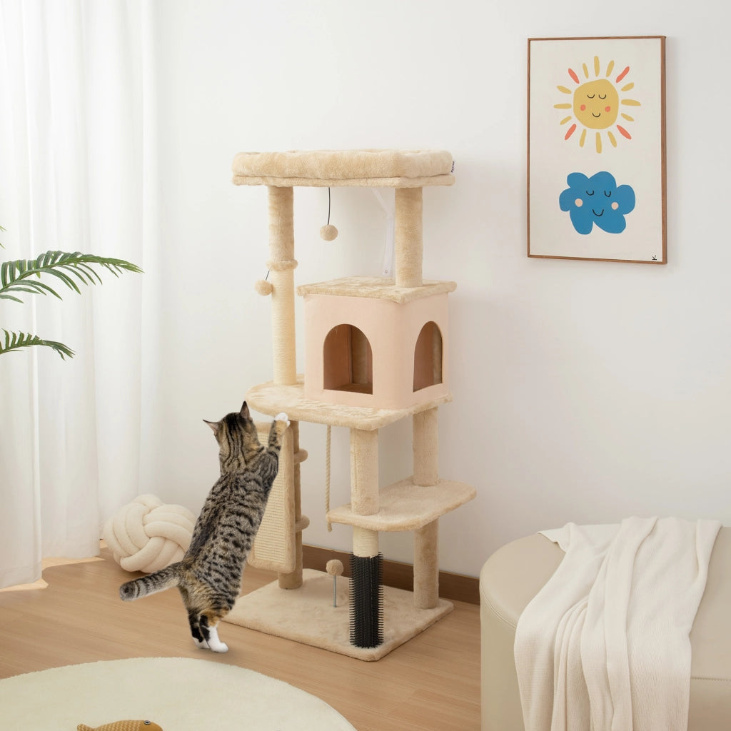 Albero tiragraffi per gatti con poste, piattaforme e accessori ¨C zephmum ¨C 132 cm beige