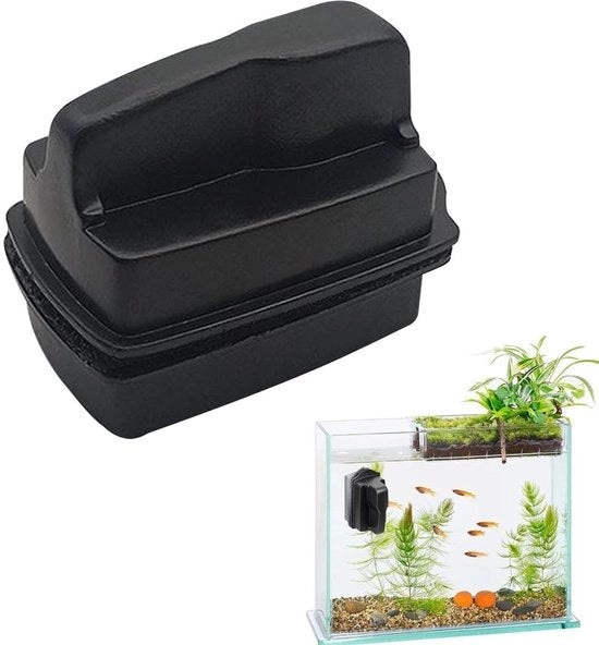 Pulitore di vetro per acquario magnetico - Doppia faccia - Pulizia fino a 0,5 cm - Dimensioni compatte - Pulizia angolare efficiente - Panno morbido e ruvido - Pulitore di acquario