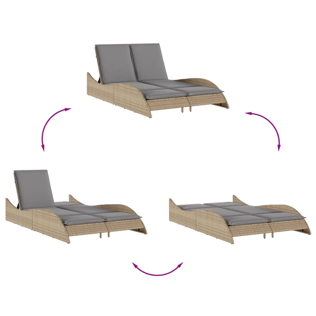 Lettino Prendisole | Sdraio da giardino | Lettino da sole con Cuscini Beige 114x205x73 cm Polyrattan