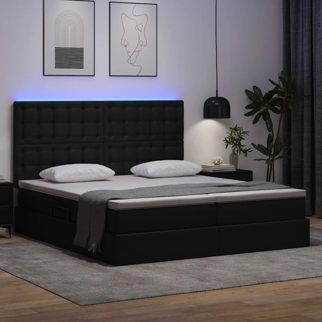 Letto con contenitore e LED Nero 180 x 200 cm Pelle sintetica