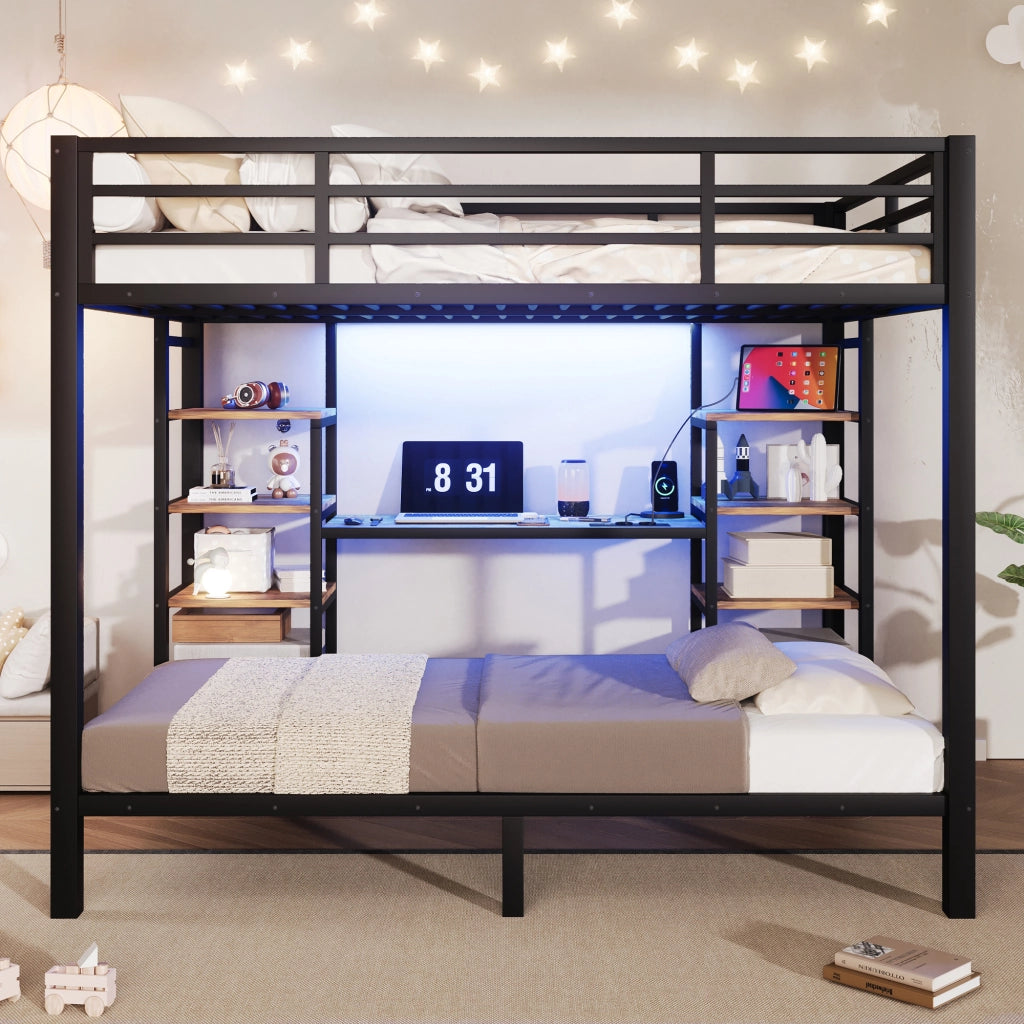 letto a castello metallo mdf nero 140 x 200 cm