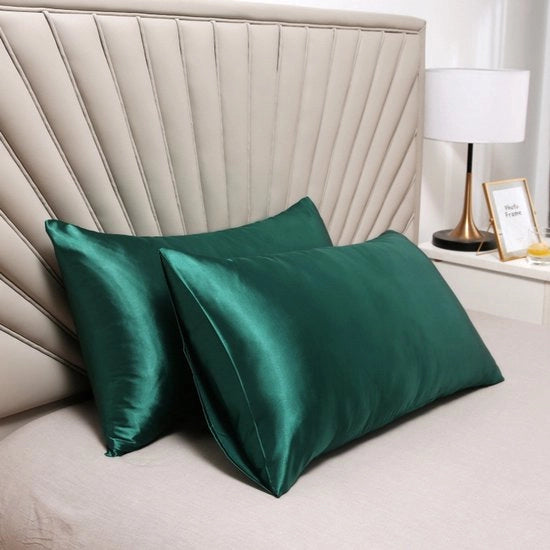 Cuscino a doppia faccia in seta - cuscino morbido e soffice - chiusura a sacco - protetto contro acari e allergie - protegge capelli e pelle dalle rughe - 51x66cm - Verde scuro