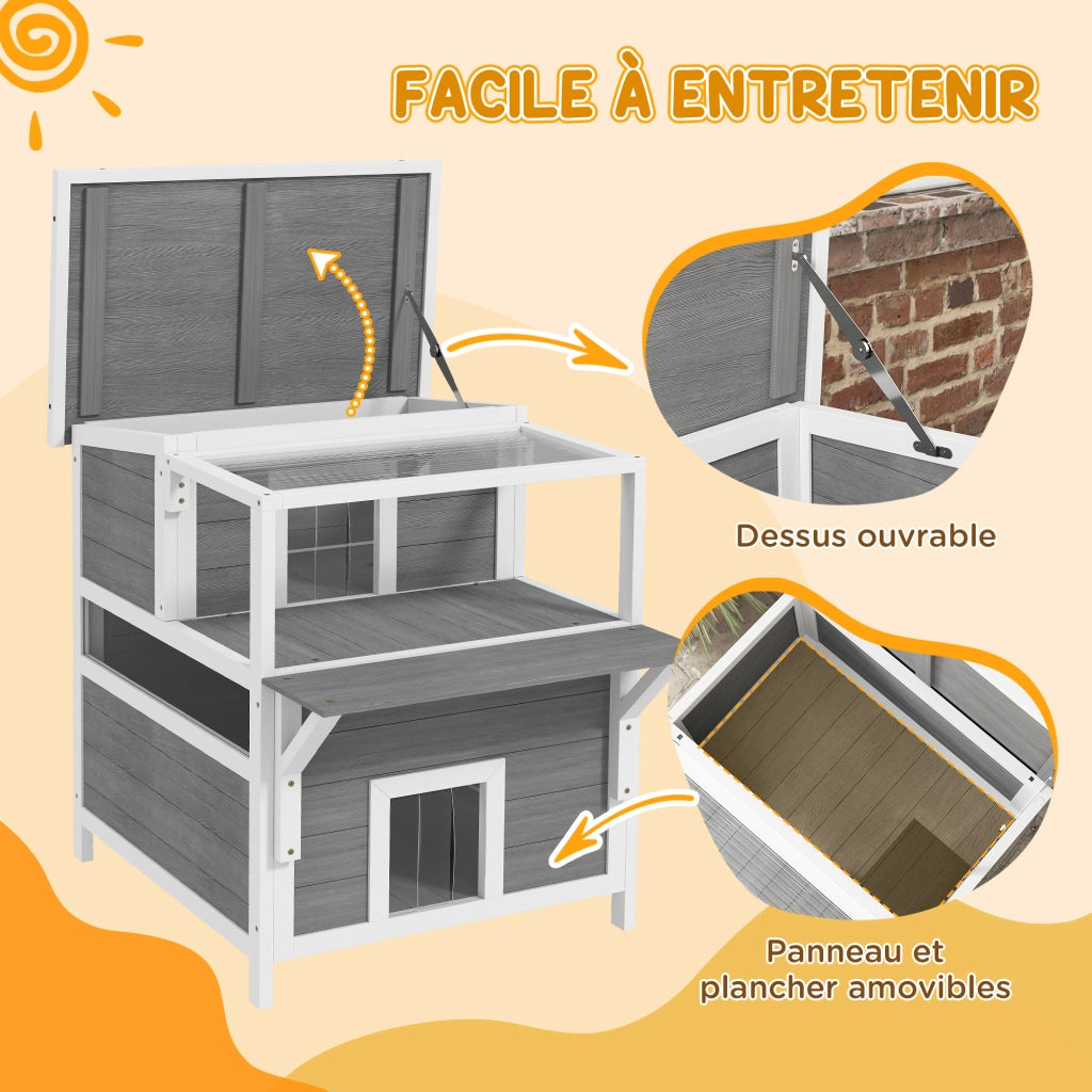 Casetta per gatti 2 livelli con balcone ¨C Minimal ¨C grigio chiaro