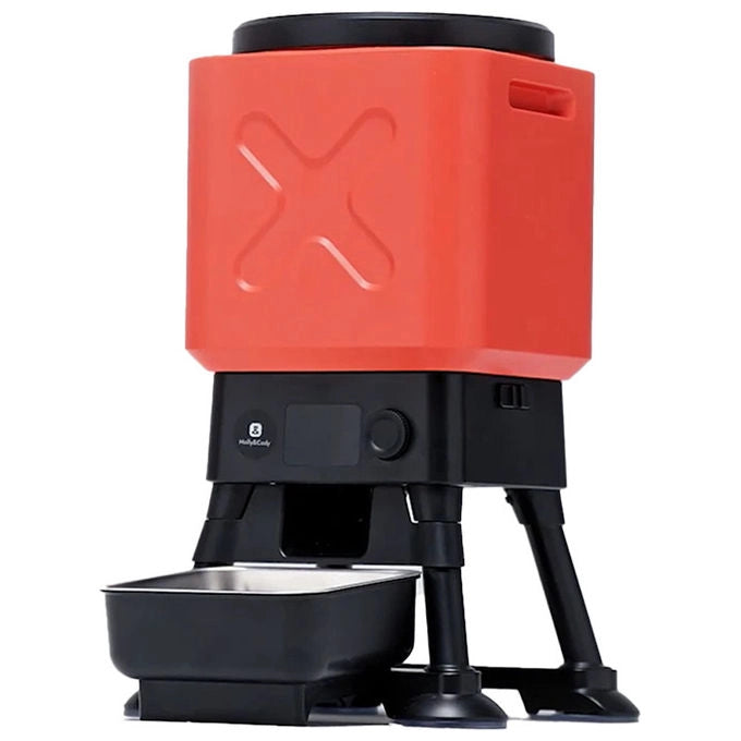 Petoneer smart feeder Titan 14L, distributore automatico cibo cani, Wi-Fi, anti-inceppamento, doppia alimentazione USB e batteria, nero rosso