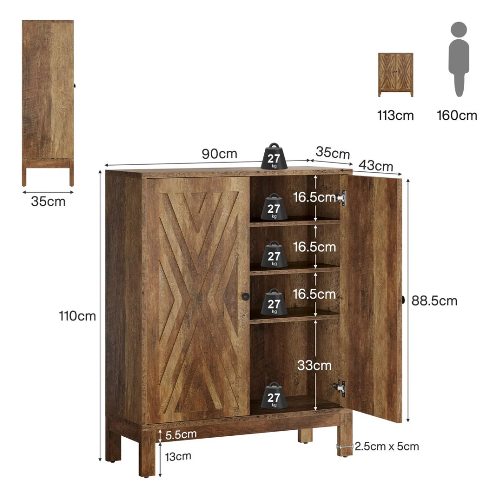 Scarpiera con 5 ripiani regolabili - per ingresso - in MDF e metallo - 101×48×22.5 cm
