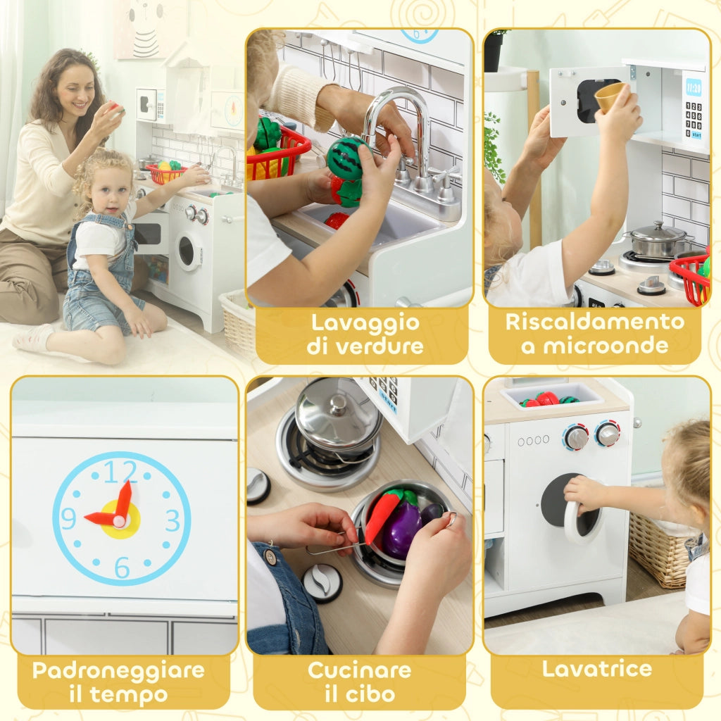Cucina Giocattolo in Legno per Bambini con Accessori e Lavandino ¨C Minimal ¨C Bianco