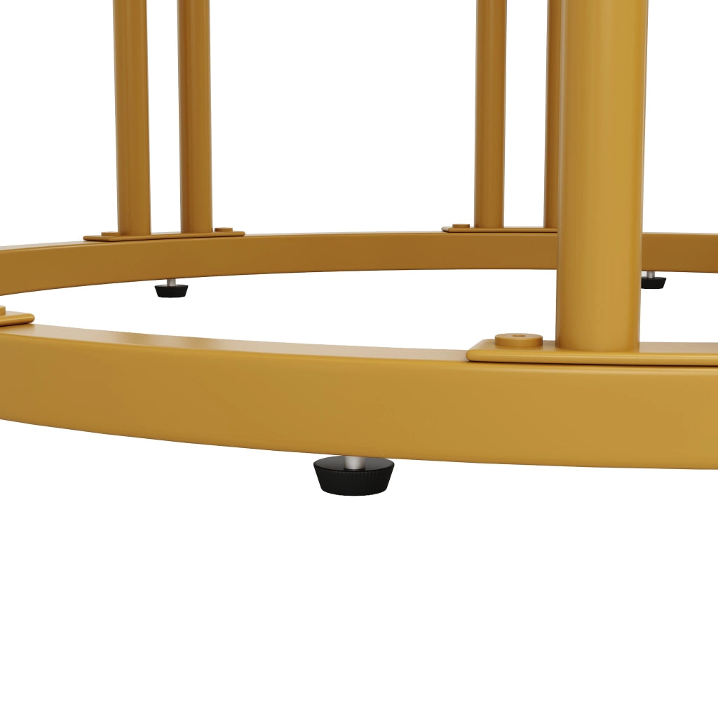 Tavolo da pranzo rotondo 100x100x76 cm in MDF e metallo, colore oro e bianco