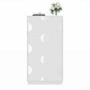 Scarpiera con 3 Ribalte e Specchio Rotondo per Ingresso in MDF 63×24×120 cm Bianca