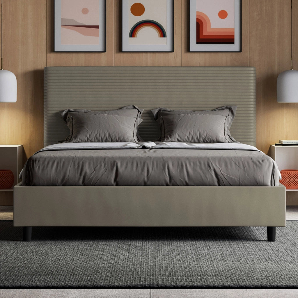 BS COM Letto matrimoniale con rete imbottito 160x190 similpelle cappuccino