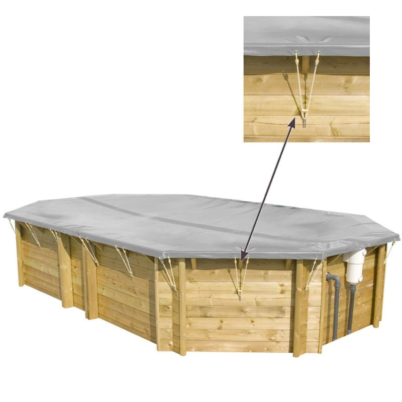 Copertura Invernale In Pvc 580 Gr/m² Per Piscine Bwt My Pool Odyssea, Tropic E Weva Ottagonali Allungate - 8,62 x 5,08 m Dimensione piscina: 5.43 X 3.33 m