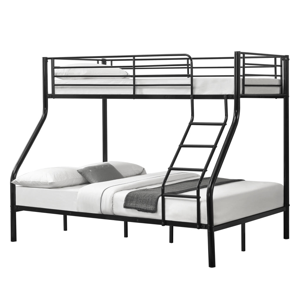 Letto a Castello Sortland a 3 Posti con Barriera Anticaduta e Scaletta 200 x 140/90 cm Metallo - Nero [neu.haus]