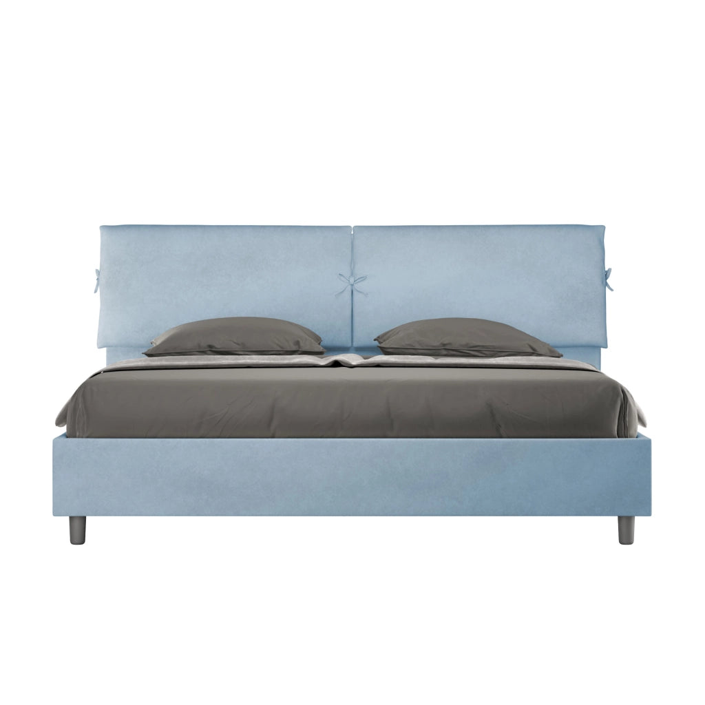 BS COM Letto matrimoniale king size con rete imbottito 180x210 microfibra azzurro