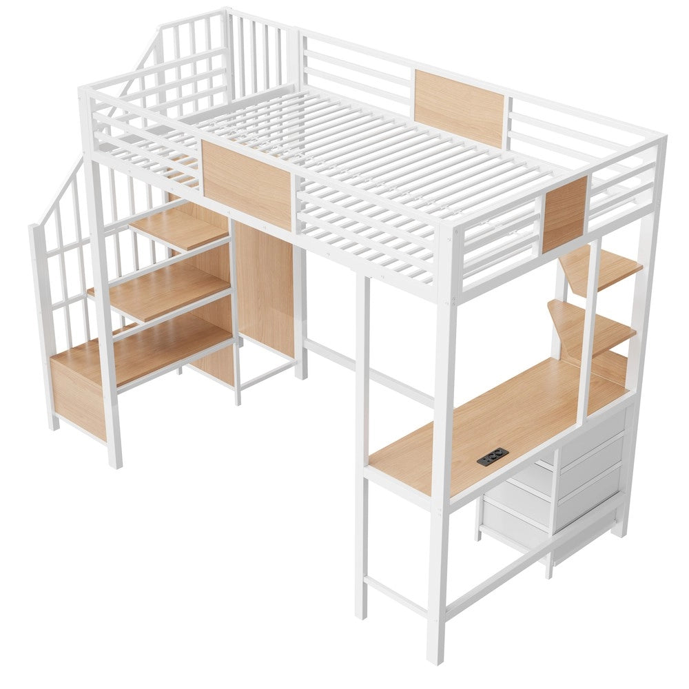 Letto a Soppalco con Scrivania e LED ¨C MINIMAL ¨C 90x200, Metallo, Nero