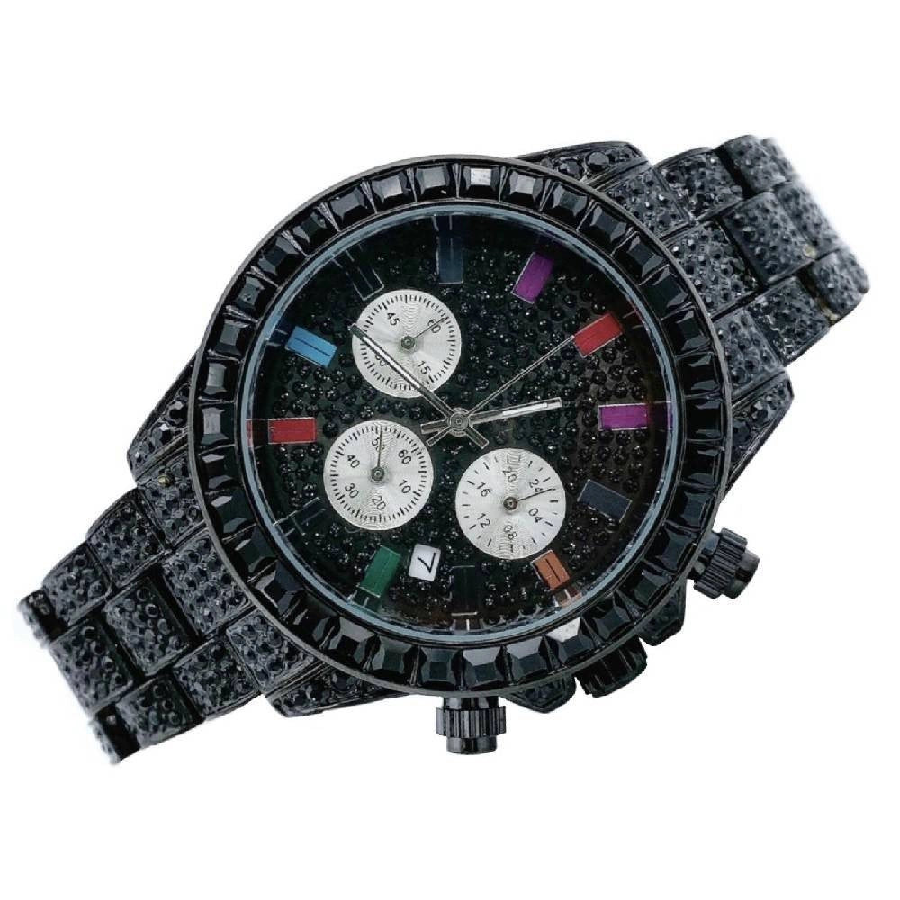 Trade Shop - Orologio Polso Unisex Quarzo Acciaio Calendario Diamond Brillantini Strass Nero -