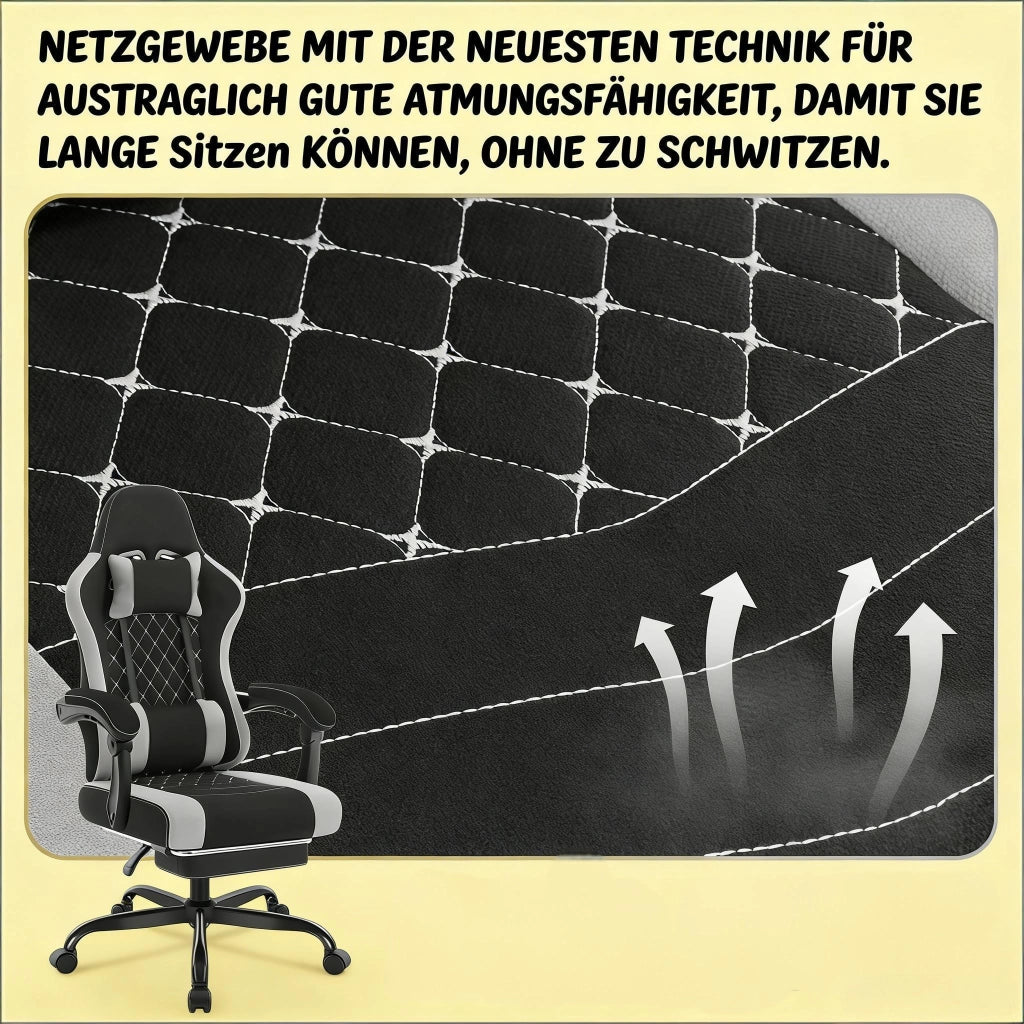Sedia da Ufficio Gaming Ergonomica con Massaggio Lombare, Poggiapiedi, Schienale Reclinabile, in Tessuto Mesh Nero e Grigio 70 × 70 × 127 cm