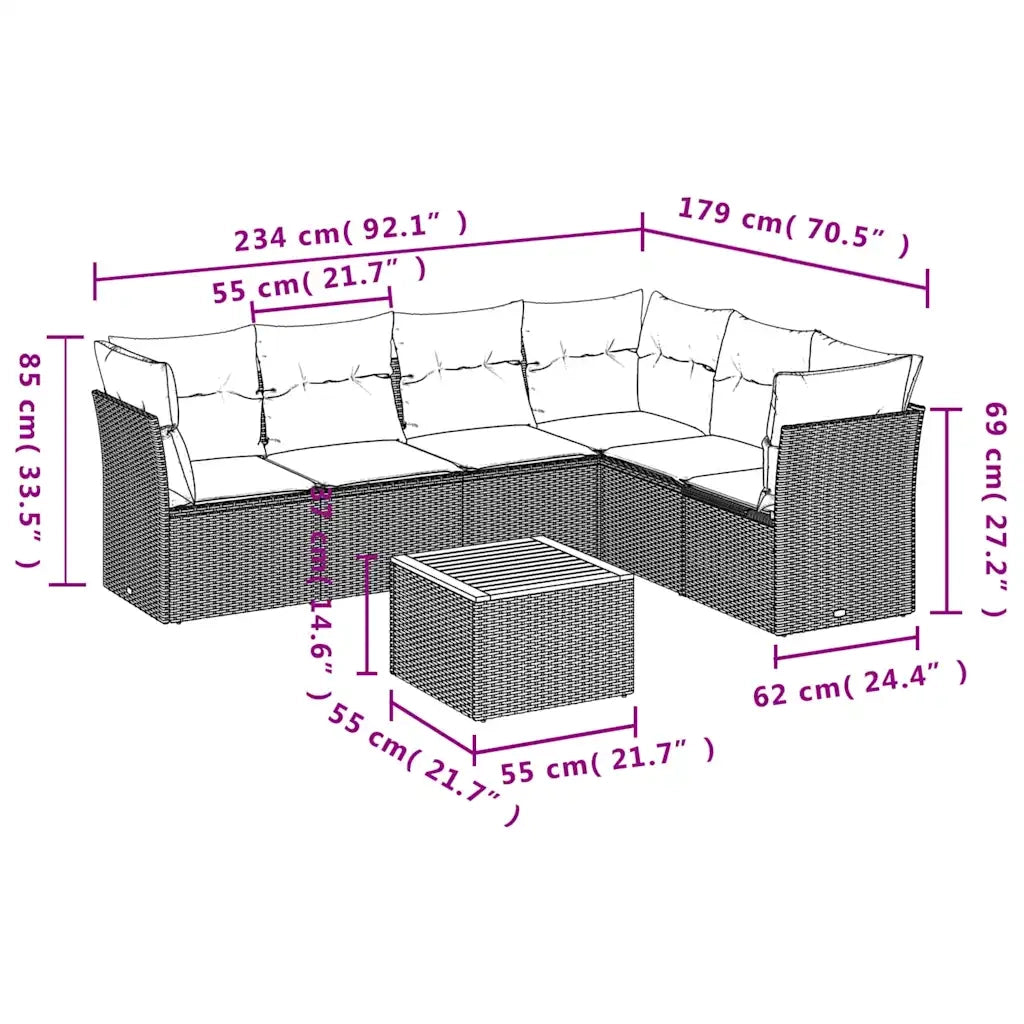 Set Divani da Giardino 7 pz con Cuscini Grigio in Polyrattan 3255991