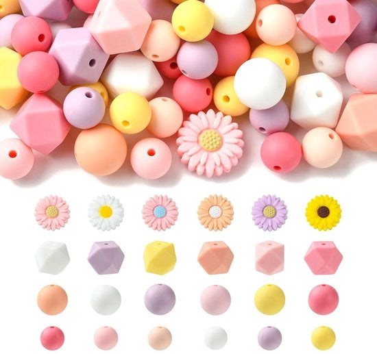 Impianto di Cerniere in Silicone 114 pezzi - Fior di Margherita/Ottocanto - 12mm/10mm/15mm - Supporto a Distanza Circolare - Cerniere Singole - Per Collana/Bracciale/Catena - Set di Cerniere