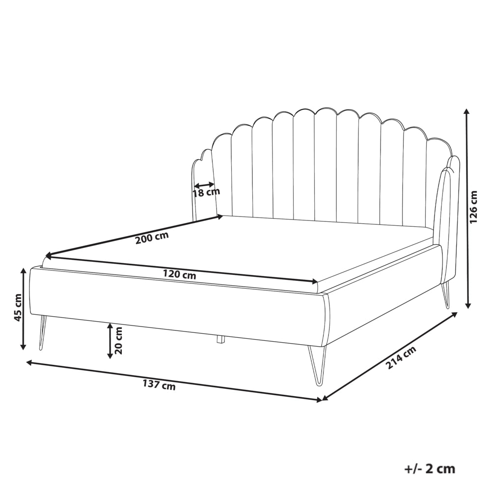 Letto matrimoniale con rete in velluto tortora 120 x 200 cm  gambe in metallo testata retro capitonné