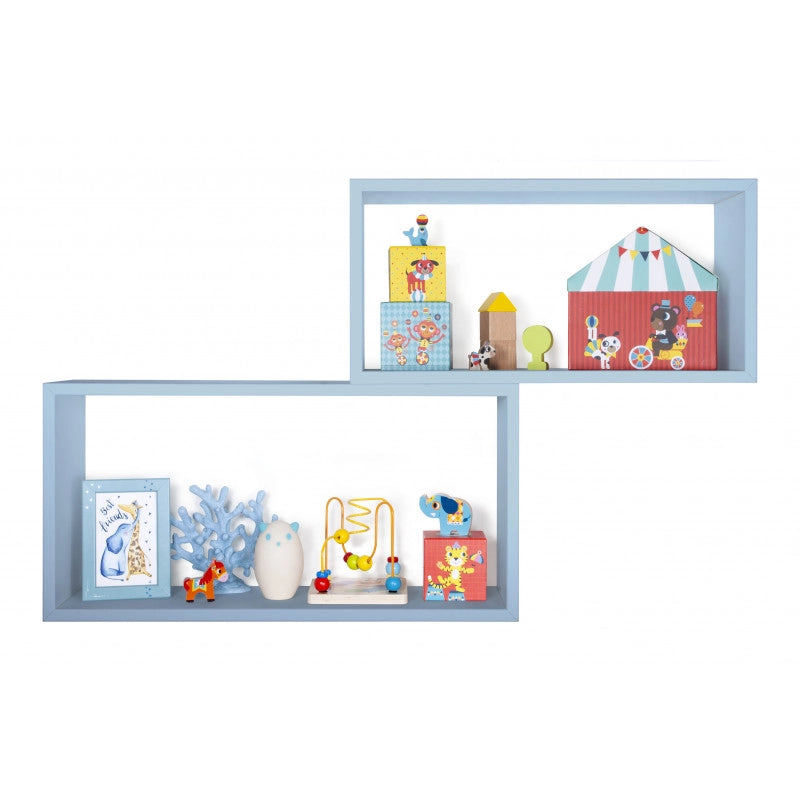 Set di 2 Mensole da Muro, Pensile Bagno, Mensola da Parete, Scaffale da Parete, Blu Baltico, 70x35 p20 cm e 60x30 p20 cm - Bis Rettangolo Bislungo