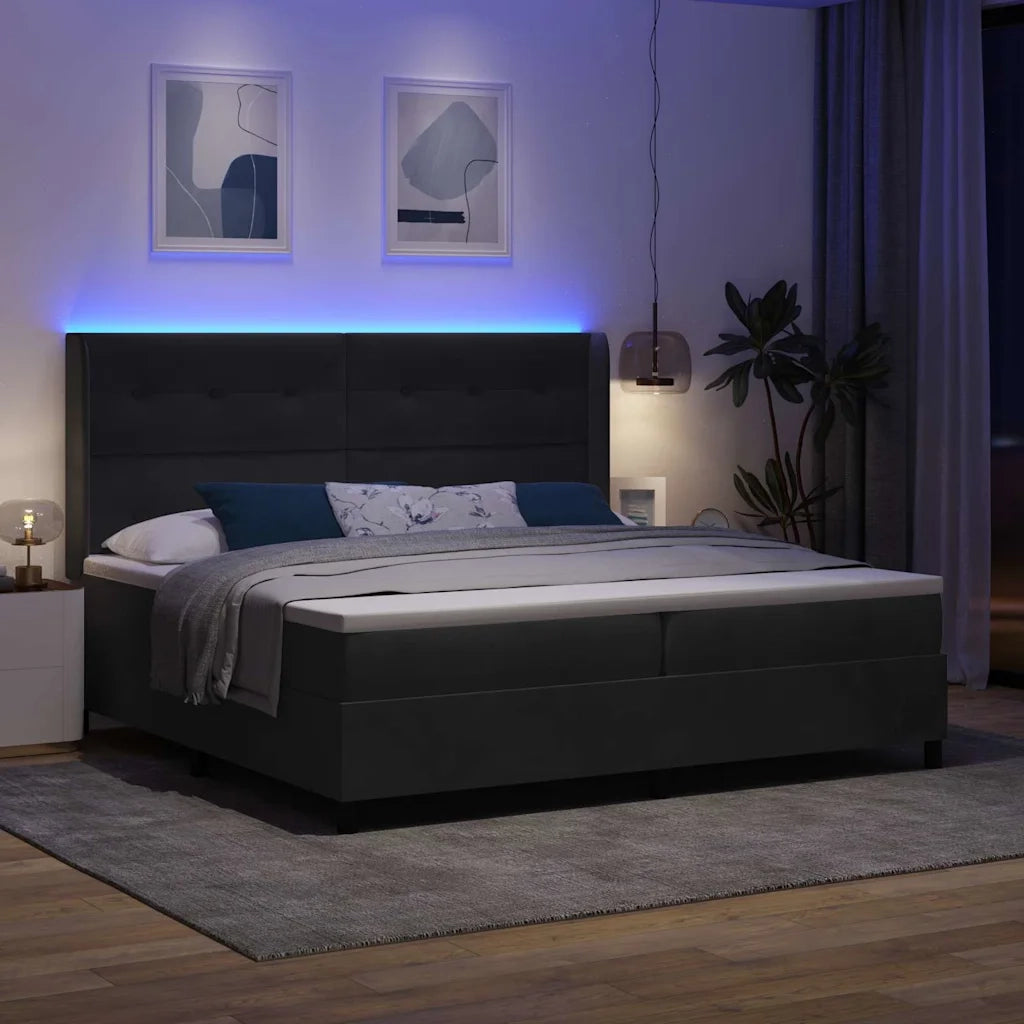 Letto a molle con materasso con led Nero 200 x 200 cm Velluto