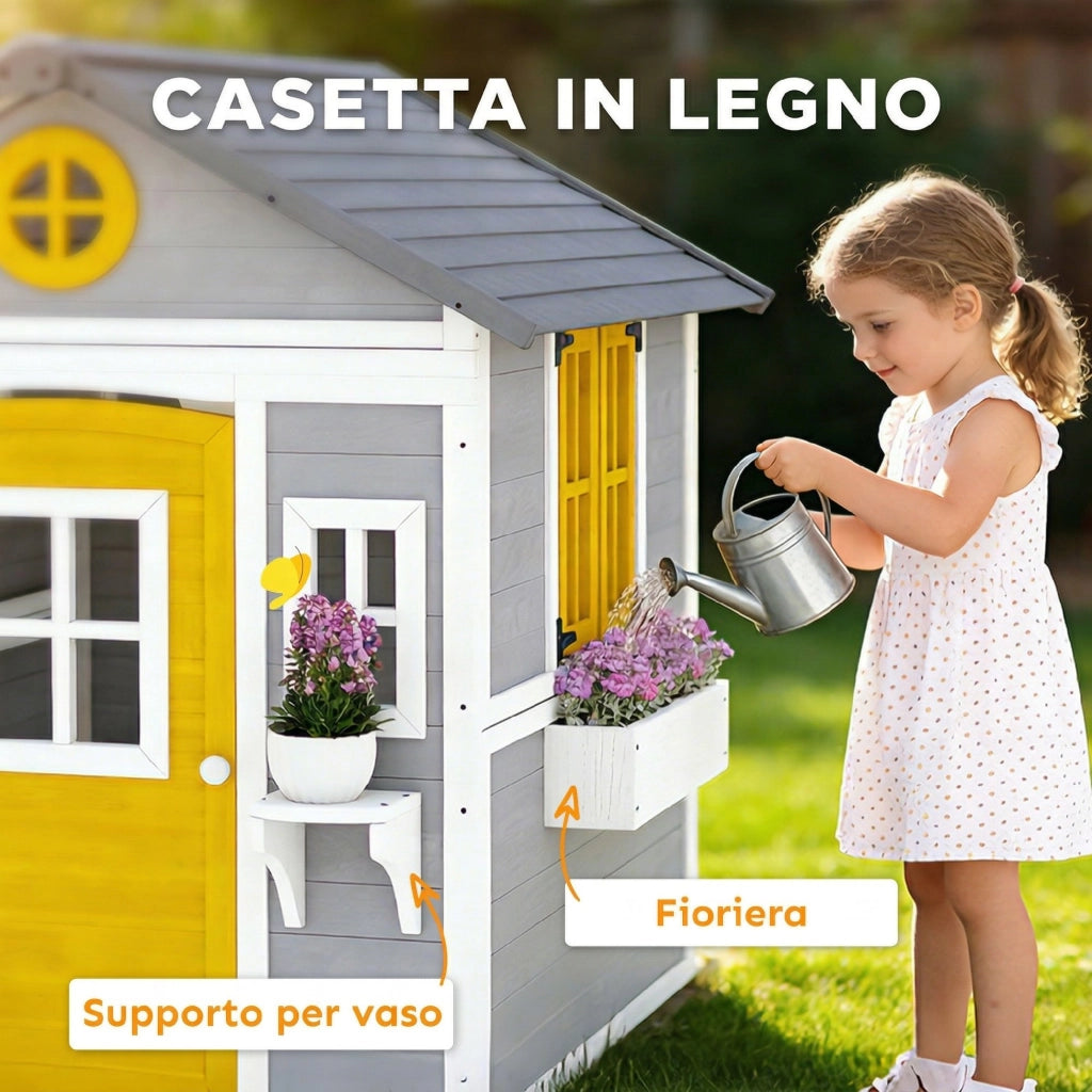 Casetta da Giardino per Bambini in Legno ¨C Xylo ¨C Grigio, 3-8 Anni, Finestre, Tetto Inclinato