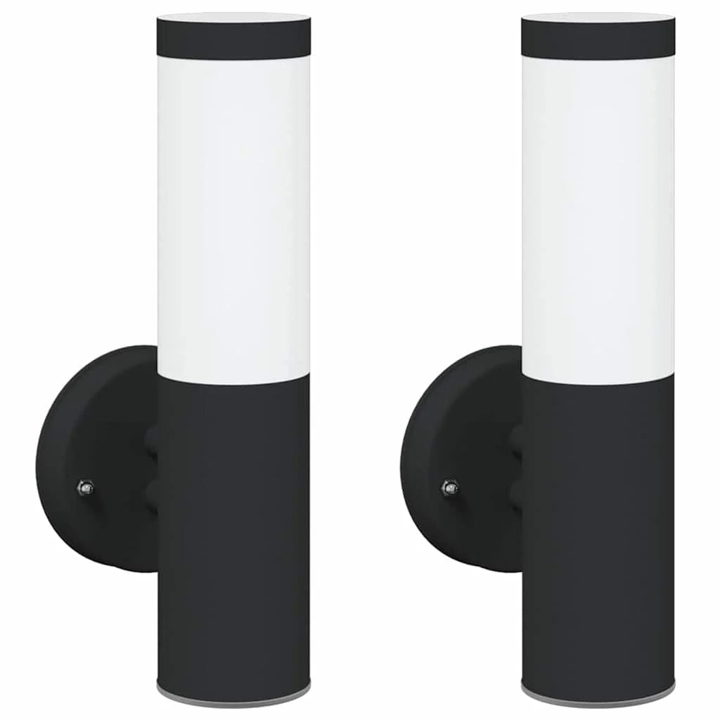 Set di 2 moderne lampade da parete cilindriche per esterni 15 x 7,5 x 33 cm in acciaio inox nero 02_0056504