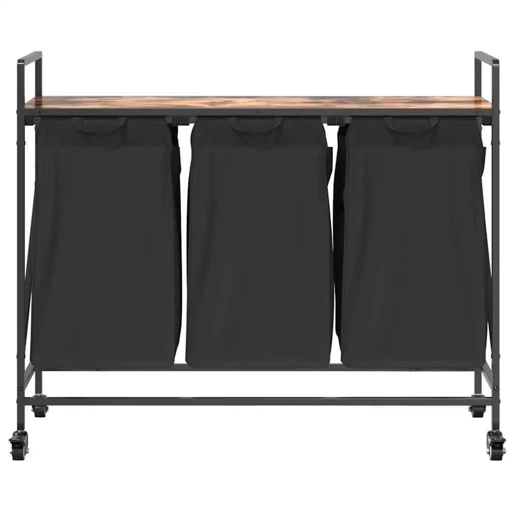 Cesto della Biancheria 3 Scomparti con Ruote Rovere Fumo 859092