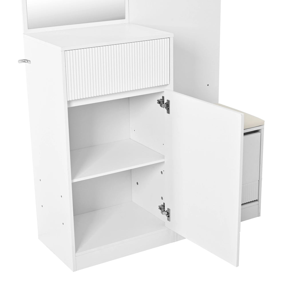 GARDEROBA da ingresso con scarpiera, specchio, LED, 105 x 38 x 190 cm, bianca