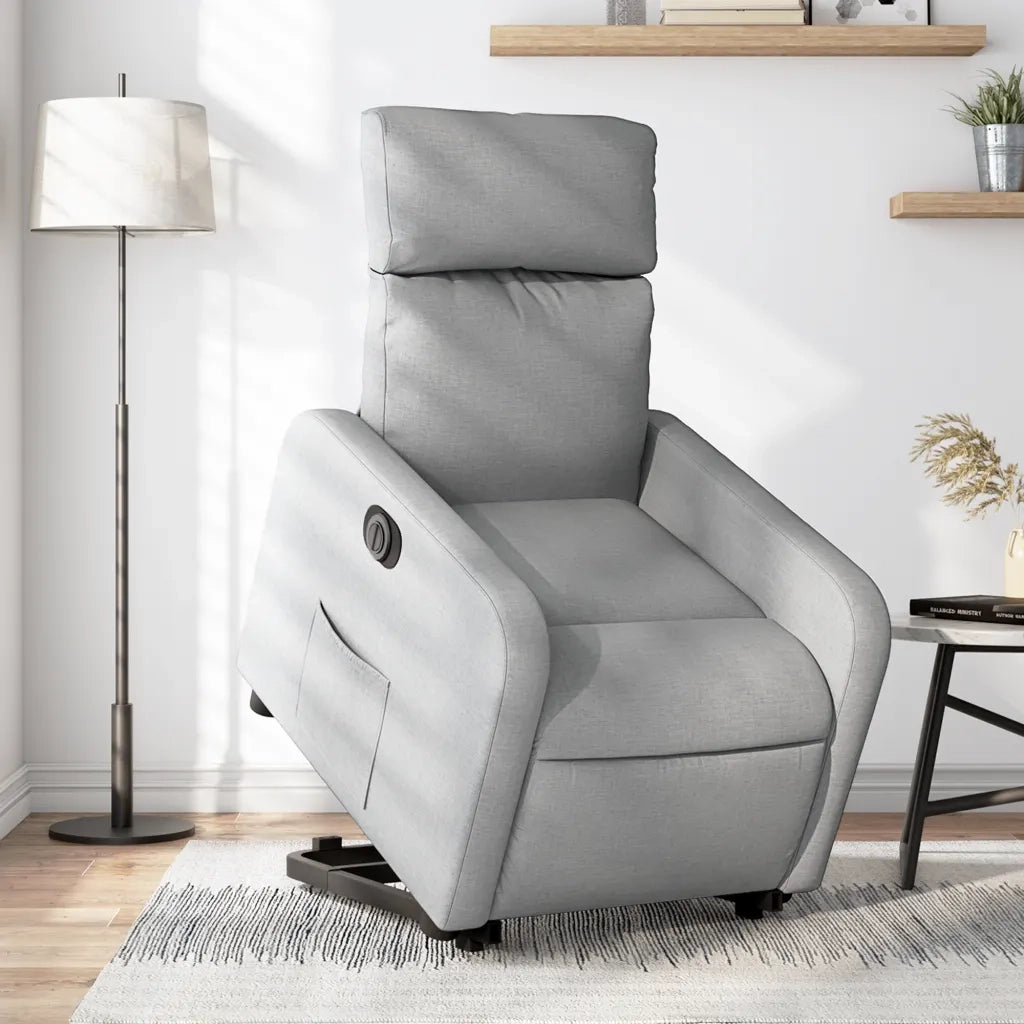Poltrona | Sedia Relax Reclinante Alzapersona Elettrica Grigio Chiaro Tessuto