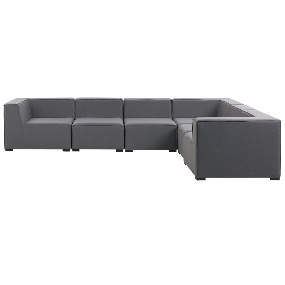 Set divano ad angolo per interni ed esterni con rivestimento in tessuto grigio a 7 posti con divano da giardino ottomana sinistro