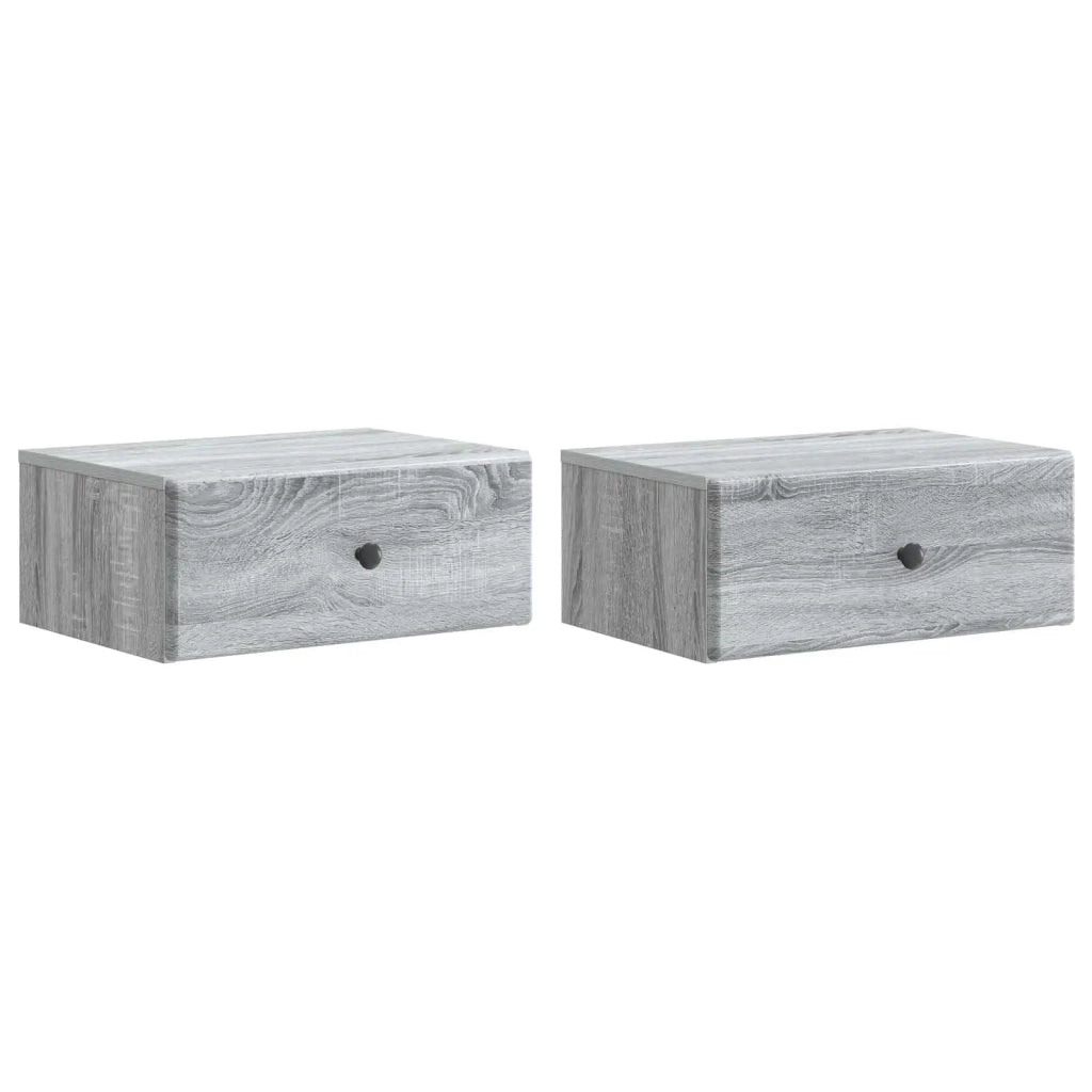 Set di 2 Comodini | Armadio da Notte | Mobiletto da notte a muro Grigio Sonoma 49 x 34,5 x 20 cm